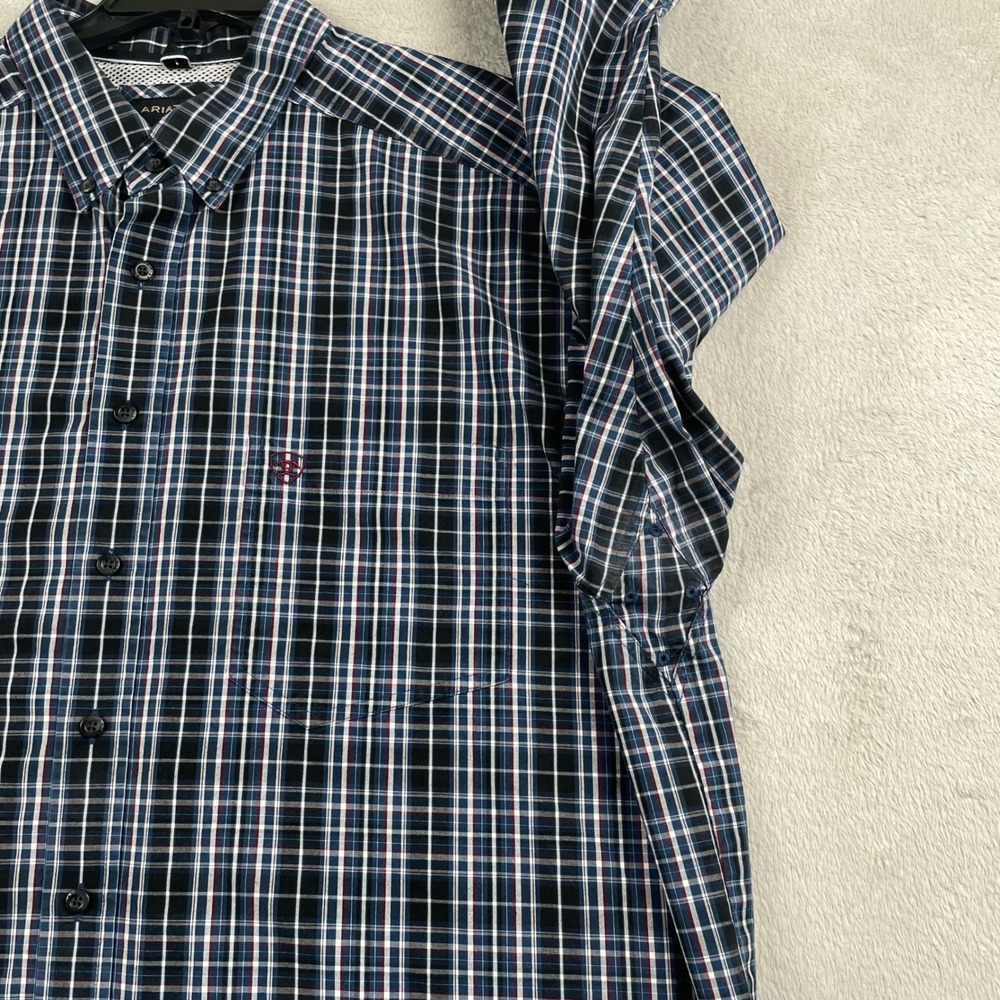 Ariat Pro Series Shirt Mens 2XLT Tall Blue Plaid Pro Racer Long Sleeve Vented - Picture 8 of 11